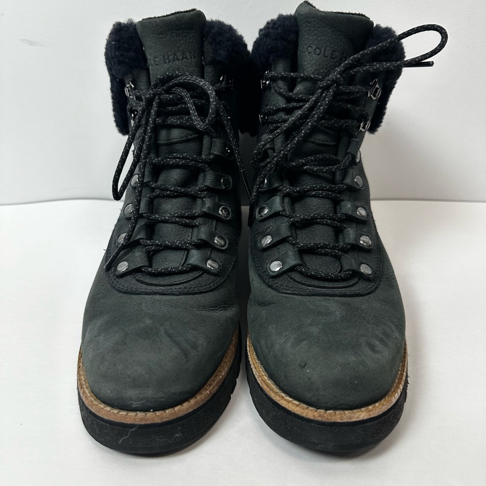 Cole Haan Black Shearling Trim Lace‑Up Winter Boots Size 8.5 B - Picture 10 of 13